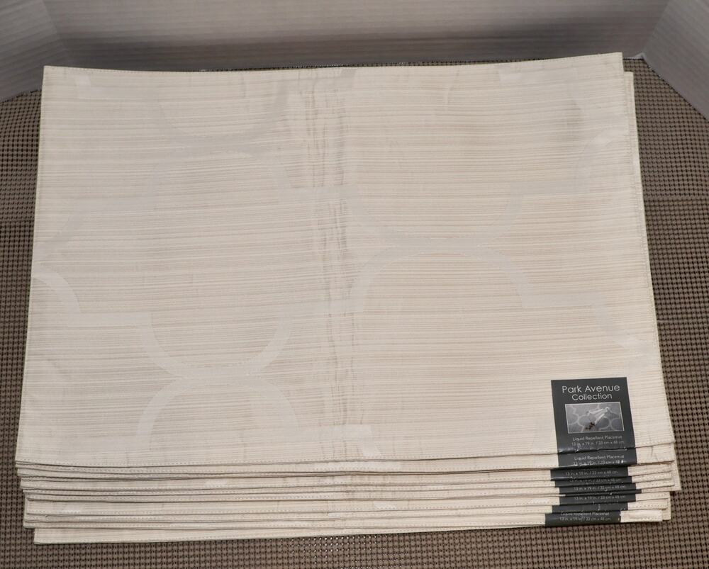 Liquid Repellent Placemats Ivory Geometric Set of 12 Bardwil Linens